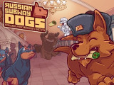 Un chien avec une chapka courant dans le métro sur la jaquette du jeu « Russian Subway Dogs »