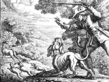 Ilustration de la fable « Le Chien et le chasseur », de Phèdre